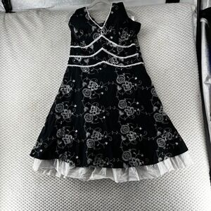 AGB Dress Fit & Flare Pinup Black Floral Embroidered Sequin Halter Party Size 14